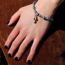 WB581X Pulsera Plata de Palo Mujer Safi de Turquesa, Bronce y Ojo de tigre azul