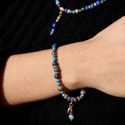 WB581X Pulsera Plata de Palo Mujer Safi de Turquesa, Bronce y Ojo de tigre azul