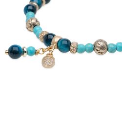 WB581X Pulsera Plata de Palo Mujer Safi de Turquesa, Bronce y Ojo de tigre azul