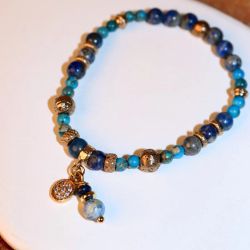 WB581X Pulsera Plata de Palo Mujer Safi de Turquesa, Bronce y Ojo de tigre azul