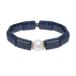 Pulsera PLATA D PALO Mujer colección Veda con lapislázuli y una perla blanca