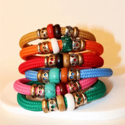 Pulsera PLATA DE PALO mujer de Nylon colección Palmeral de plata, bronce y resina