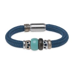 Pulsera PLATA DE PALO de Nylon Vibrante azul fuerte en plata, resinas y bronce