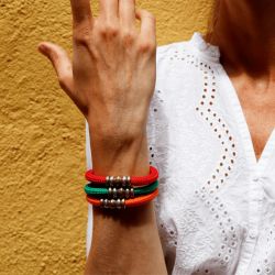 Pulsera Plata de Palo Nylon rojo intenso modelo Viva energética