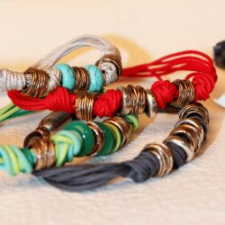 Pulsera PLATA DE PALO mujer de Nylon modelo Zafiro con dos círculos de plata
