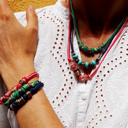 Pulsera PLATA DE PALO mujer de Nylon modelo Zafiro con dos círculos de plata