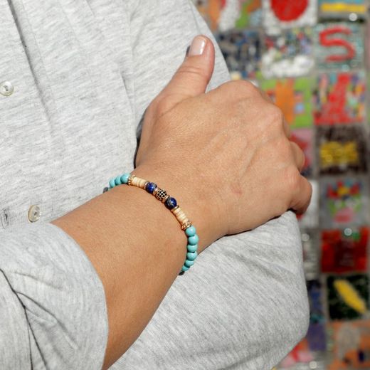 WB396A Pulsera PLATA DE PALO para mujer bonita elegante deslumbrante de turquesas y lapislázuli