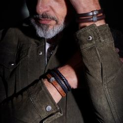 Pulsera Pedro MB252X Plata de Palo de hombre de plata y cuero