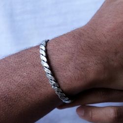 Pulsera rígida PLATA DE PALO modelo Tomeu MB235X de hombre de plata 925 con cenefa regular