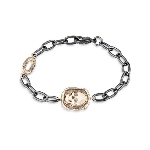 SB115X Pulsera Plata de Palo chapada en plata de 1ª ley con piezas de bronce y calavera de resina explosiva, alegre y temperamental