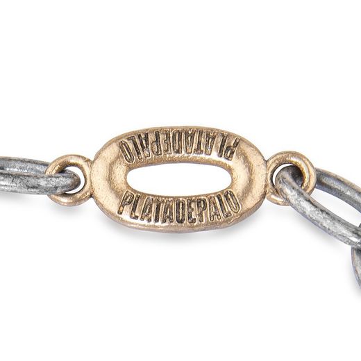 SB115X Pulsera Plata de Palo chapada en plata de 1ª ley con piezas de bronce y calavera de resina explosiva, alegre y temperamental
