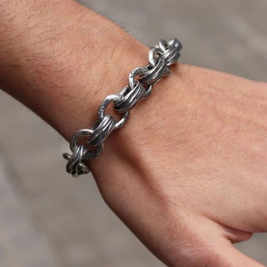 MB9 Pulsera Plata de Palo de hombre cierre mosquetón modelo Gregos
