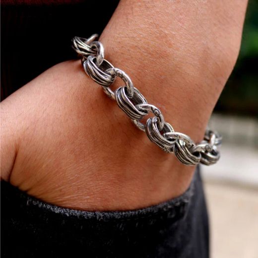 MB9 Pulsera Plata de Palo de hombre cierre mosquetón modelo Gregos