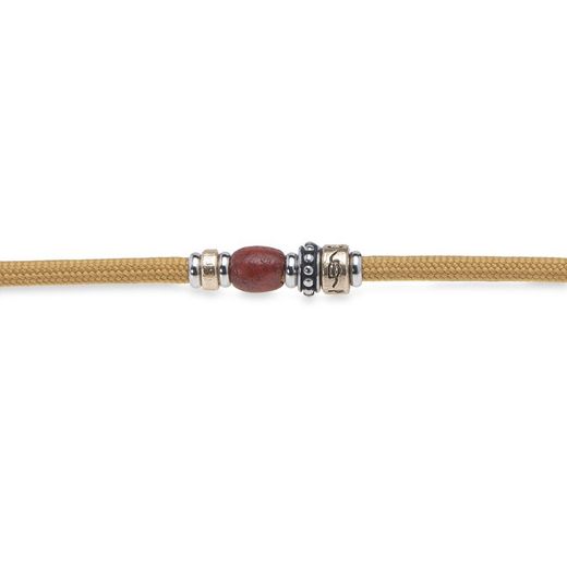 Pulsera Plata de Palo con doble nylon de color mostaza Referencia:BB050M resina de color granate y acero inoxidable