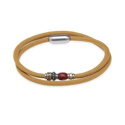 Pulsera Plata de Palo con doble nylon de color mostaza Referencia:BB050M resina de color granate y acero inoxidable