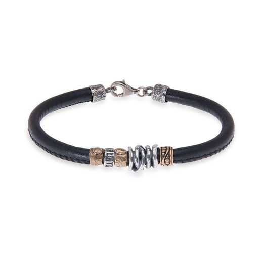 MB153X Pulsera Plata de Palo cuero plata y bronce
