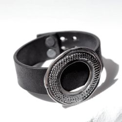 WB546X Pulsera Plata de Palo de cuero mujer colección Tetsu con círculo en plata de 1ª ley