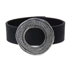 WB546X Pulsera Plata de Palo de cuero mujer colección Tetsu con círculo en plata de 1ª ley
