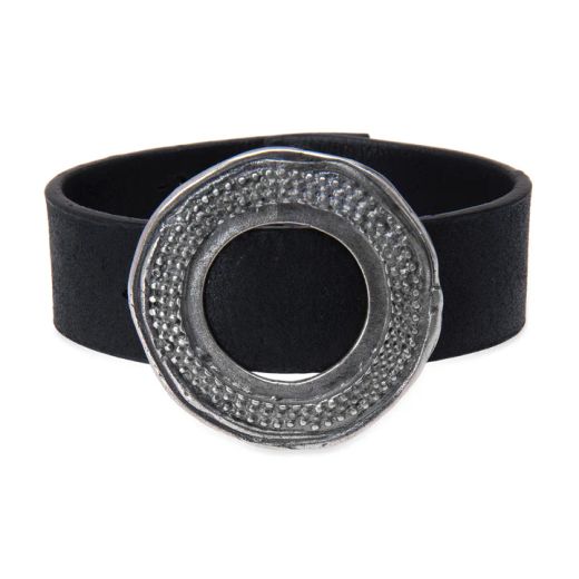 WB546X Pulsera Plata de Palo de cuero mujer colección Tetsu con círculo en plata de 1ª ley