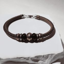 MB279X Pulsera PLATA DE PALO de hombre Akatsuki de cuero con ojo de tigre cierre mosquetón