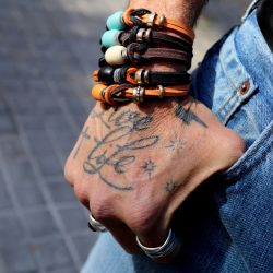 BB094X Pulsera Plata de Palo de hombre modelo Baraka con Plata 925, cuero y bronce