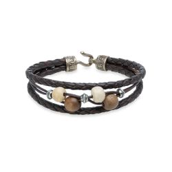 WB591X Pulsera PLATA DE PALO de mujer Malia en plata de ley 925, cuero y perlas de agua dulce