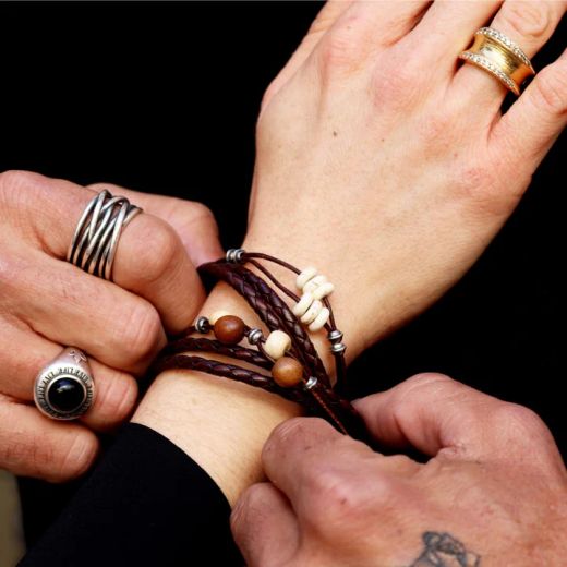 WB591X Pulsera PLATA DE PALO de mujer Malia en plata de ley 925, cuero y perlas de agua dulce