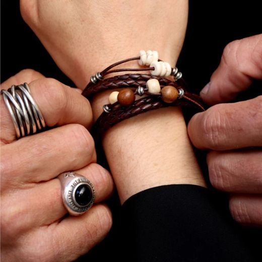 WB591X Pulsera PLATA DE PALO de mujer Malia en plata de ley 925, cuero y perlas de agua dulce