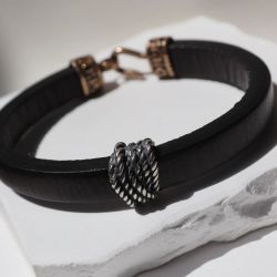 Pulsera PLATA DE PALO hombre de cuero negro y plata de ley