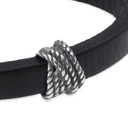 Pulsera PLATA DE PALO hombre de cuero negro y plata de ley