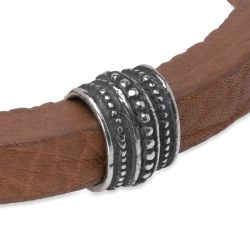MB277X Pulsera Plata de Palo hombre Jisei de cuero marrón y centro en plata de 1ª ley