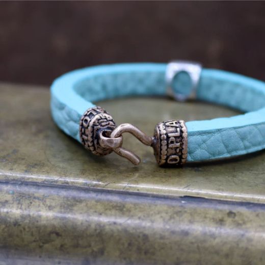 MB276X Pulsera PLATA DE PALO hombre modelo Hakai de cuero azul con círculo de plata y cierre de gancho