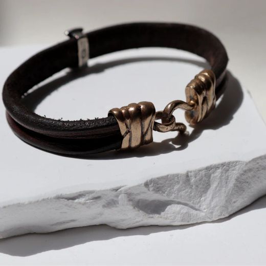 MB255X Pulsera Plata de Palo hombre apasionante de cuero con cruz en plata de ley 925