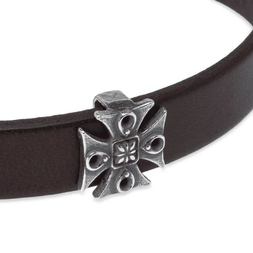 MB255X Pulsera Plata de Palo hombre apasionante de cuero con cruz en plata de ley 925