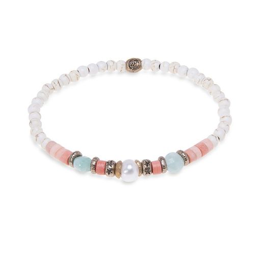 WB368X Pulsera Plata de Palo modelo CHAMPO de bolas para mujer turquesa blanca y jaspe color salmón