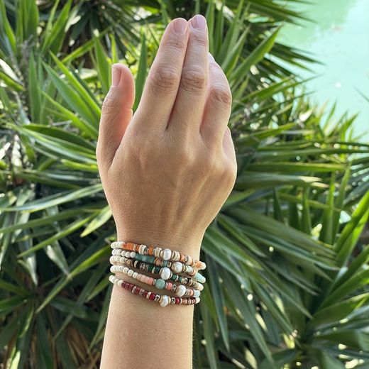 WB368X Pulsera Plata de Palo modelo CHAMPO de bolas para mujer turquesa blanca y jaspe color salmón