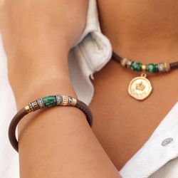 WB402X Pulsera Plata de Palo mujer de cordón de cuero color visón elegante