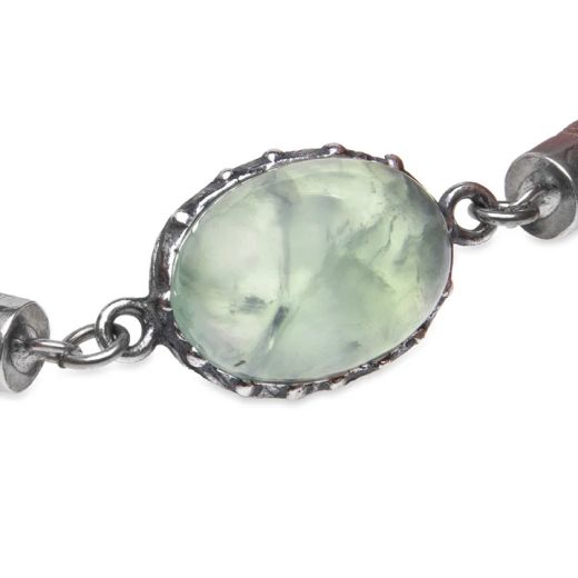 WB545X Pulsera Plata de Palo mujer de cuero tono visón y piedra prehnita