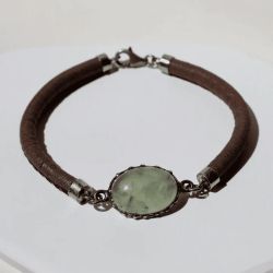 WB545X Pulsera Plata de Palo mujer de cuero tono visón y piedra prehnita