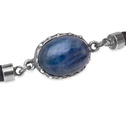 WB561X Pulsera Plata de Palo tentadora de mujer en cuero y piedra cianita ovalada azul