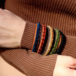 WB597X Pulsera Plata de Palo mujer modelo Zagora en plata 925, cuero y terciopelo de perlas con cierre de garfio