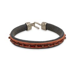 WB597X Pulsera Plata de Palo mujer modelo Zagora en plata 925, cuero y terciopelo de perlas con cierre de garfio