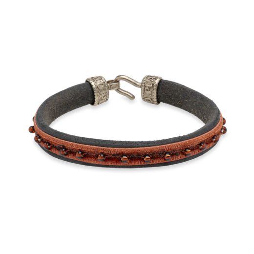 WB597X Pulsera Plata de Palo mujer modelo Zagora en plata 925, cuero y terciopelo de perlas con cierre de garfio