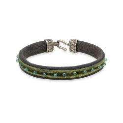 WB597X Pulsera Plata de Palo mujer modelo Zagora en plata 925, cuero y terciopelo de perlas con cierre de garfio