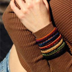 WB597X Pulsera Plata de Palo mujer modelo Zagora en plata 925, cuero y terciopelo de perlas con cierre de garfio