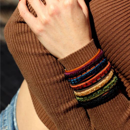 WB597X Pulsera Plata de Palo mujer modelo Zagora en plata 925, cuero y terciopelo de perlas con cierre de garfio