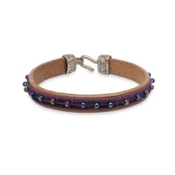 WB597X Pulsera Plata de Palo mujer modelo Zagora en plata 925, cuero y terciopelo de perlas con cierre de garfio