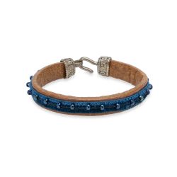 WB597X Pulsera Plata de Palo mujer modelo Zagora en plata 925, cuero y terciopelo de perlas con cierre de garfio