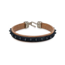 WB597X Pulsera Plata de Palo mujer modelo Zagora en plata 925, cuero y terciopelo de perlas con cierre de garfio