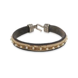 WB597X Pulsera Plata de Palo mujer modelo Zagora en plata 925, cuero y terciopelo de perlas con cierre de garfio